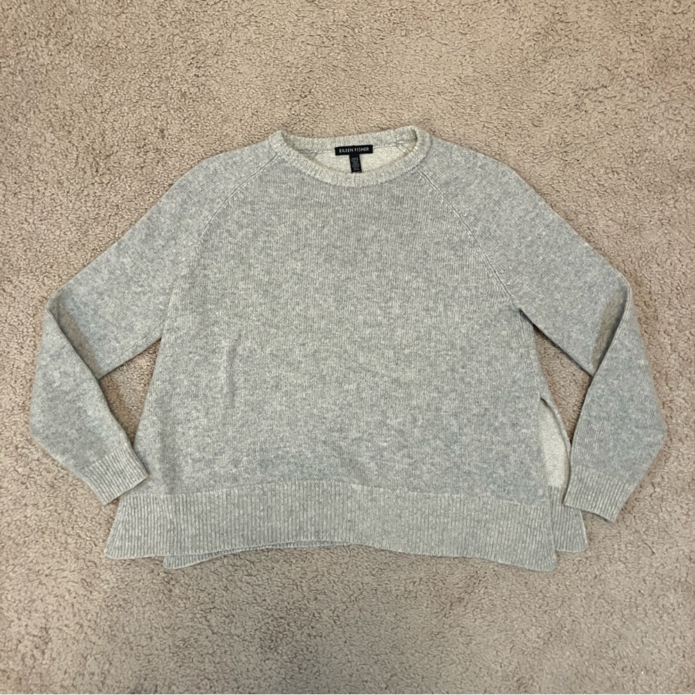 Eileen Fisher Women’s Sweater XXS Light Gray Crew Neck Knit Cashmere Split